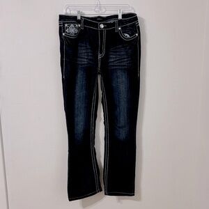 Suko Jeans Womens 12 Blue Flare Bootcut Embellished Flap‎ Pockets Western Y2K